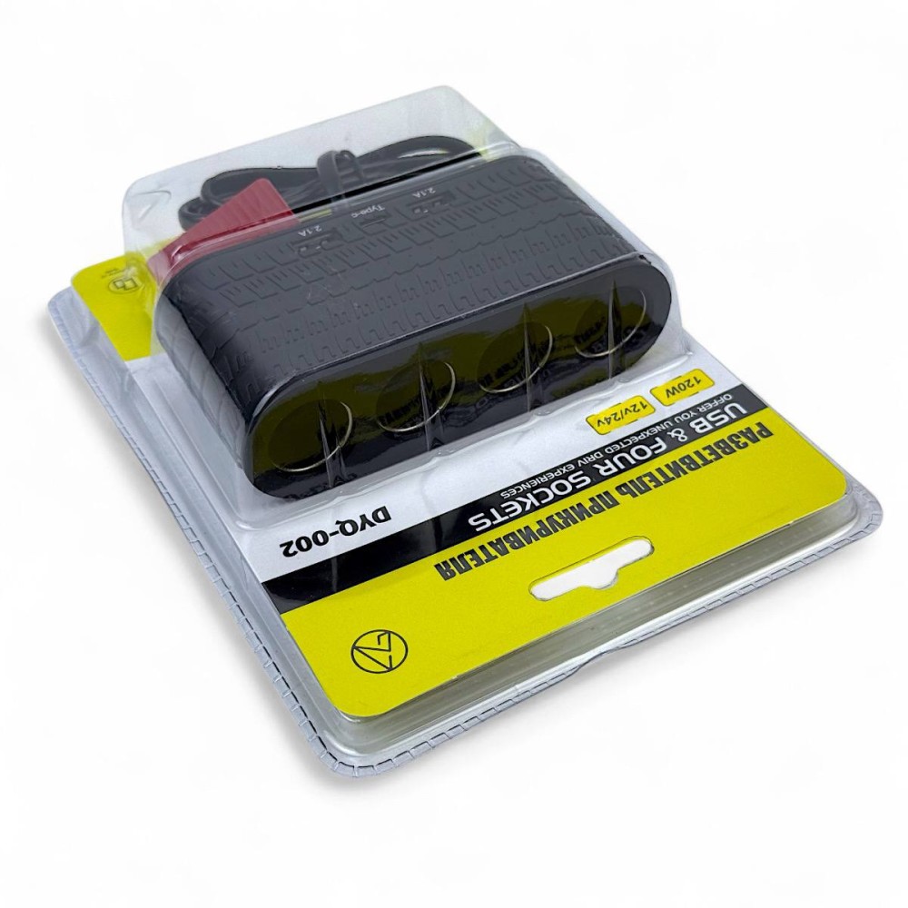 Разветвитель прикуривателя 4 гнезда + 2 USB + 1 Type-C, 120W, 12/24В Разветвитель прикуривателя 4 гнезда + 2 USB + 1 Type-C, 120W, 12/24В