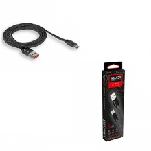 Телефонный кабель type-c - usb, 1 м, в матерчатой обмотке, плоский, цвет черный