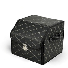 Сумка органайзер в багажник из эко-кожи, цвет черный с бежевой строчкой (размеры 30*30*28 см)