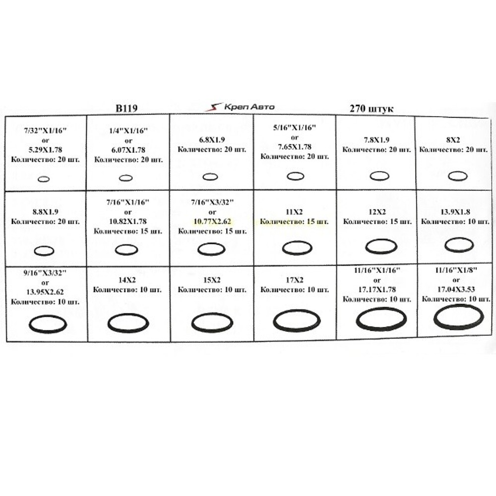 Набор уплотнительных колец 270шт (B119) Набор уплотнительных колец 270шт (B119)