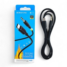 Телефонный кабель aux- аудио TYPE-C, 3,5мм A-A 1 м, материал TPE, цвет черный