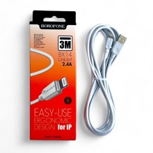 Телефонный кабель для IPhone - USB, 3 м, 2,4 A, материал пвх, цвет белый