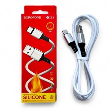 Телефонный кабель для TYPE-C - USB, 1м, 3 A, силикон, цвет белый