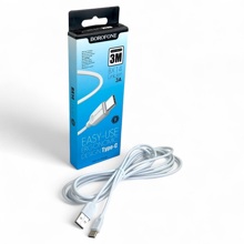 Телефонный кабель для TYPE-C - USB, 2,4 A, материал пвх, цвет белый, длина 3 м