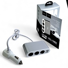 Разветвитель прикуривателя 3 гнезда + 2 USB, цвет серебро