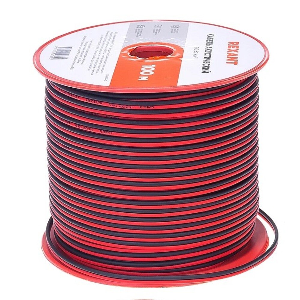 Провод акустический 2х0,5 мм 100м, Алюминий/медь, цвет черный - красный /01-6103-3 Провод акустический 2х0,5 мм 100м, Алюминий/медь, цвет черный - красный /01-6103-3