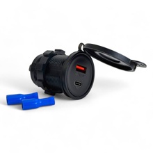 Врезной разъем USB на 2-порта, CR1010, 12V-24V (круглый) QC3.0 + PD