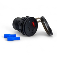 Врезной разъем USB на 2-порта, CR1035, 12V-24V (круглый) QC3.0 + PD30W + Вольтметр