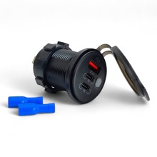 Врезной разъем USB на 3-порта, CR1050, 12V-24V (круглый) QC3.0 + PD20W + PD20W