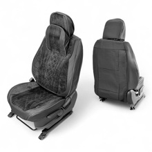 Комплект накидок на весь салон трансформер, вельвет + экоКожа, цвет чёрный, строчка черная