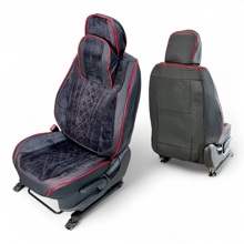 Комплект накидок на весь салон трансформер, вельвет + экоКожа, цвет чёрный, строчка красная