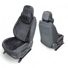 Комплект накидок на весь салон трансформер, вельвет + экоКожа, цвет чёрный, строчка белая