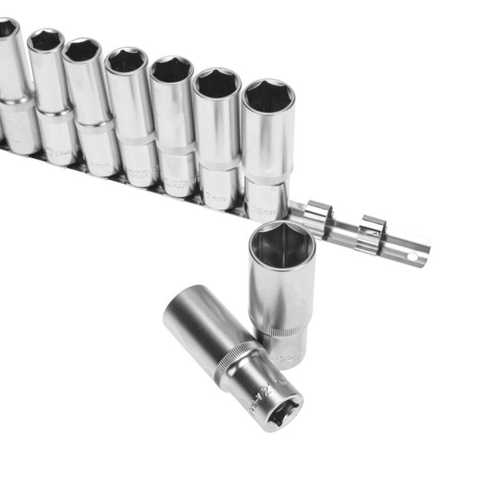 Набор головок торцевых 10 предметов 1/2 удлиненные, шестигранные 10-22 мм Набор головок торцевых 10 предметов 1/2 удлиненные, шестигранные 10-22 мм