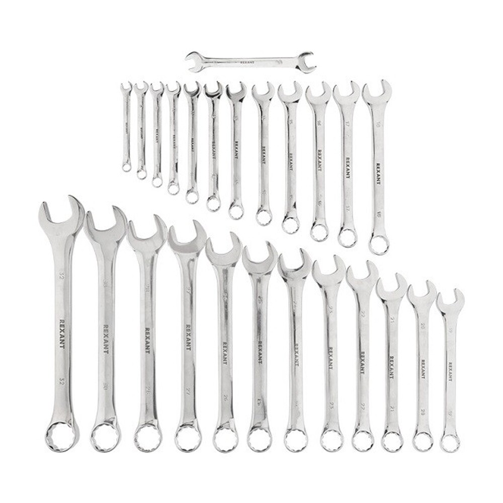 Набор ключей комбинированных 26 шт, полированный хром Набор ключей комбинированных 26 шт, полированный хром