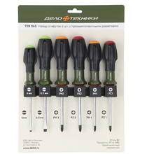 Набор отверток c 3-х компонентной ручкой, 6 предметов с держателем