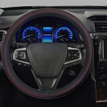 Оплетка из эко-кожи гладкая, цвет черный с красной строчкой