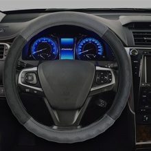 Оплетка из эко-кожи с перфорацией и рельефом, цвет черный/серый (м)