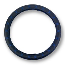 Оплетка из эко-кожи черная, ромб синий звезда (м)