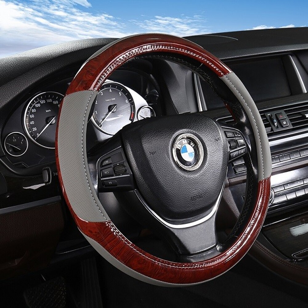 Оплетка из эко-кожи WOOD, цвет серый, размер M Оплетка из эко-кожи WOOD, цвет серый, размер M