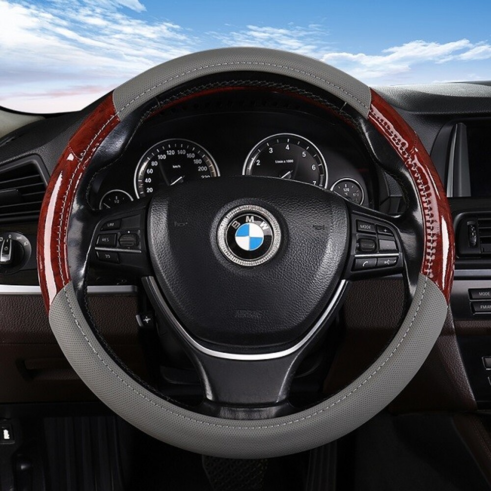 Оплетка из эко-кожи WOOD, цвет серый, размер M Оплетка из эко-кожи WOOD, цвет серый, размер M