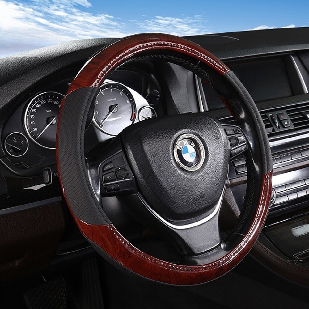 Оплетка из эко-кожи WOOD, цвет черный, размер M Оплетка из эко-кожи WOOD, цвет черный, размер M