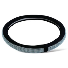 Оплетка из эко-кожи цвет чёрный стразы синяя