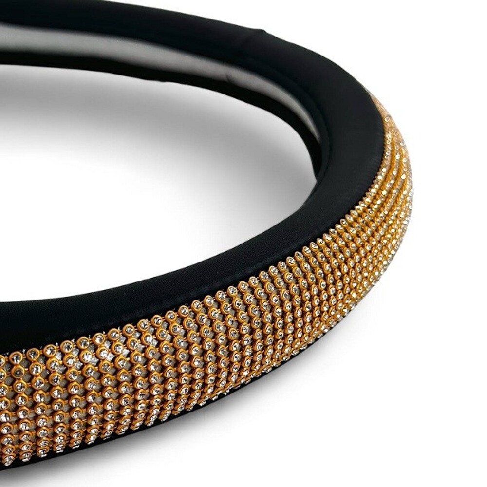 Оплетка из эко-кожи цвет чёрный стразы золото Оплетка из эко-кожи цвет чёрный стразы золото