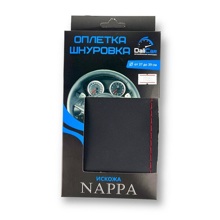 Оплетка из Эко-кожи с иголкой nappa, цвет чёрный с красной ниткой, ф - 37-39 мм