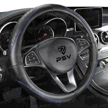 Оплетка эко-кожа CORRECT, цв. черный, строчка синяя, размер M