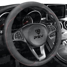 Оплетка из эко-кожи GREAT, цвет черный, строчка красная, размер M