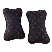Подушка автомобильная LEX, лен, ромб, цвет черный, строчка красная, кант черный (2 шт.)