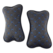 Подушка автомобильная LEX, лен, ромб, цвет черный, строчка синяя, кант черный (2 шт.)