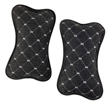 Подушка автомобильная LEX, лен, ромб, цвет черный, строчка белая, кант черный (2 шт.)