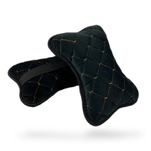 Подушка автомобильная велюр, ромб, цвет черный, строчка золотая, кант черный (2 шт.)