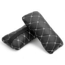 Подушка автомобильная экокожа ромб цвет черный, строчка белая (2 шт.)