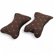 Подушка автомобильная MAXIMAL, цвет коричневый, строчка бежевая (2 шт.)