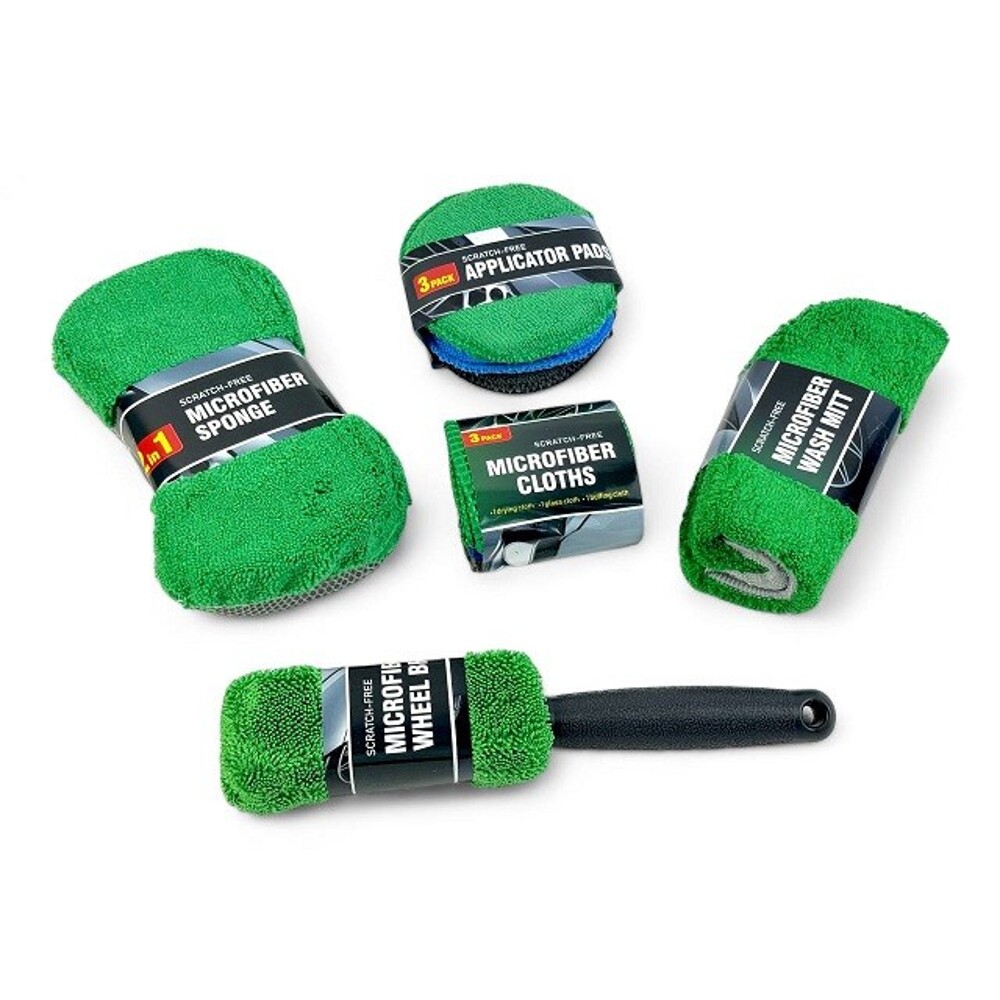 Набор салфеток из 9-ти штук, по уходу за автомобилем, цвет зеленый, в упаковке Набор салфеток из 9-ти штук, по уходу за автомобилем, цвет зеленый, в упаковке