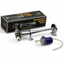 Сигнал звуковой пневматический 1-рожковый с клапаном на 12 V, 450 мм, хром, корпус металлический