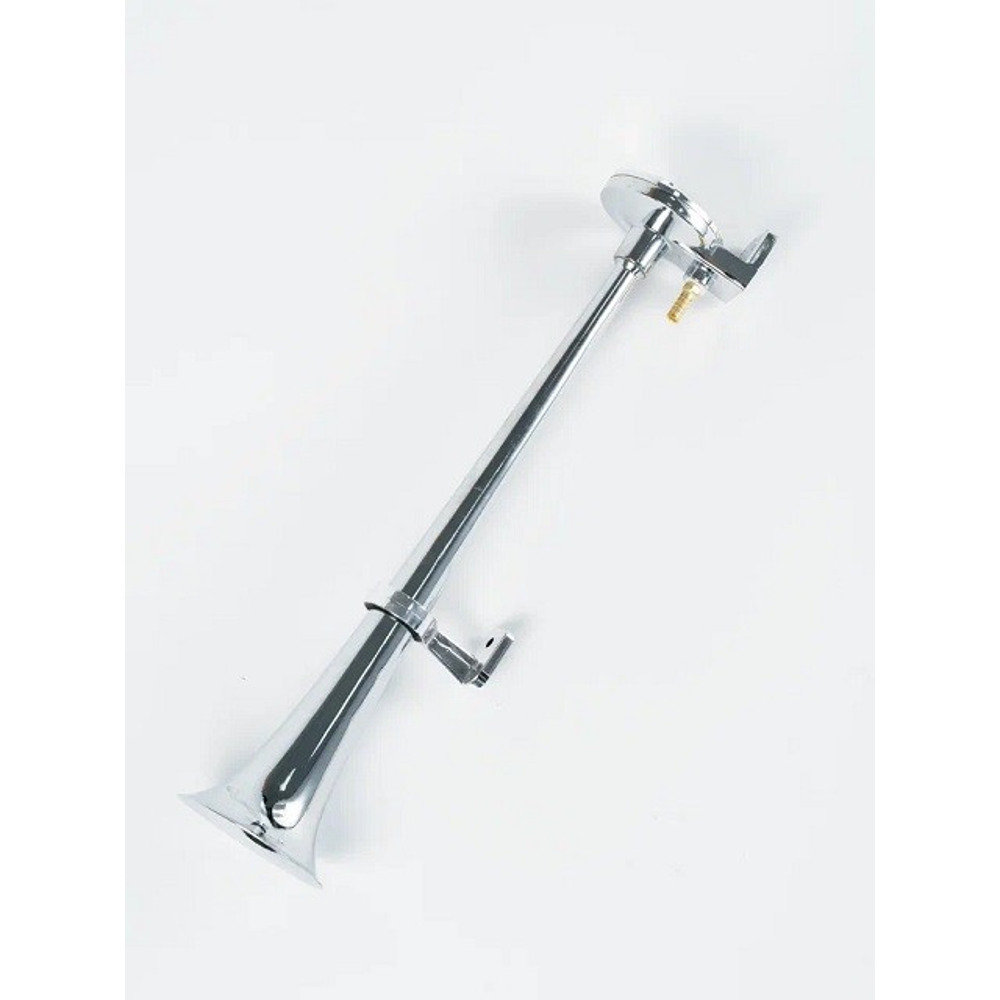 Сигнал звуковой пневматический 1-рожковый с клапаном на 12 V, 450 мм, хром, корпус металлический Сигнал звуковой пневматический 1-рожковый с клапаном на 12 V, 450 мм, хром, корпус металлический