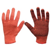 Перчатки х/б красные/оранжевые/серый точка черная, 70 г