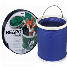 Ведро складное автомобильное 11 л из вискозной водонепроницаемой ткани, в сумке