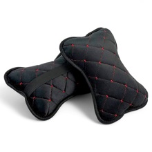 Подушка автомобильная велюр, ромб, цвет черный, строчка красная, кант черный (2 шт.)