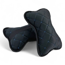 Подушка автомобильная велюр, ромб, цвет черный, строчка синий, кант черный (2 шт.)