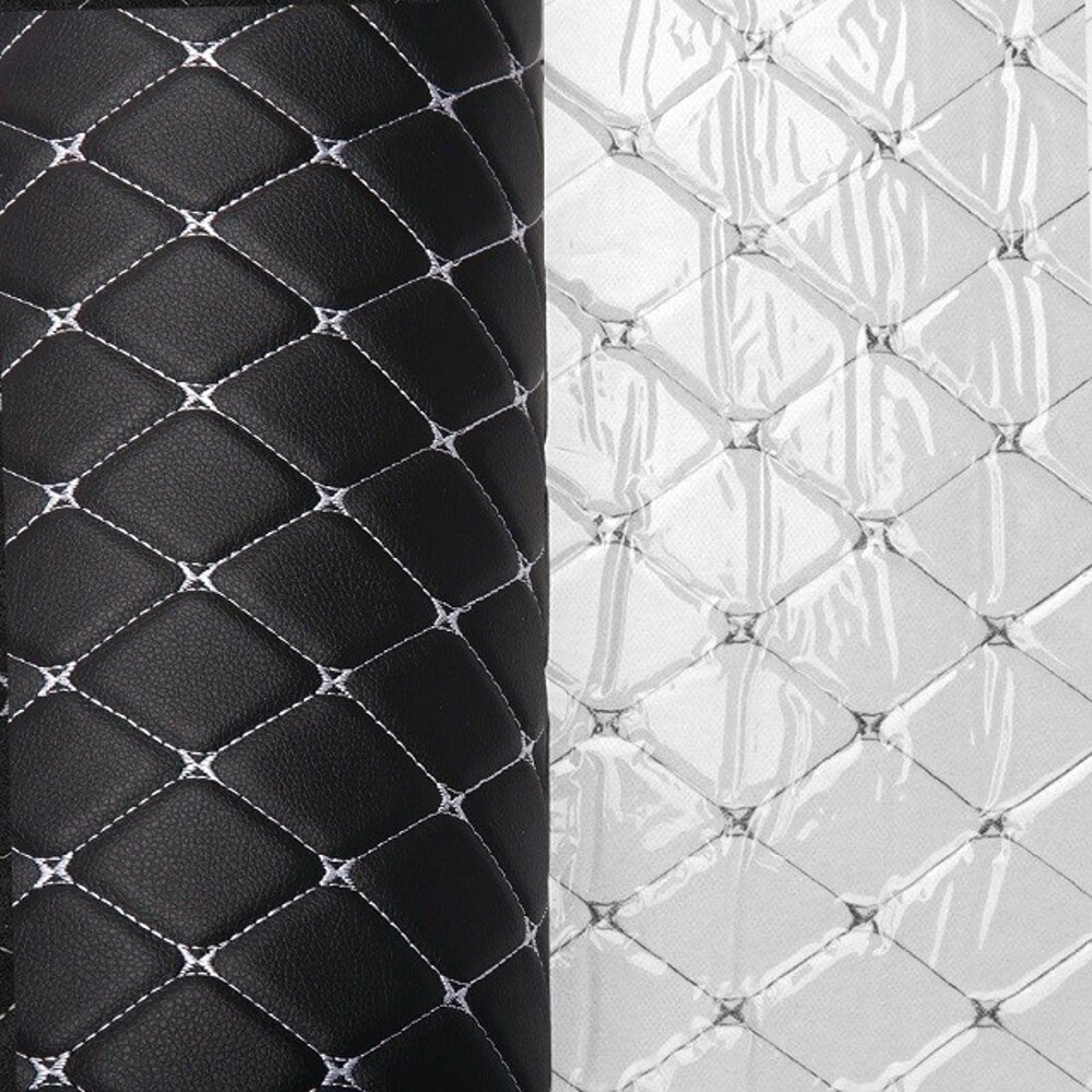 Кожа пвх ромб на поролоне 5 мм, самоклейка, цвет черный нитка белая, высота 1,43 м*10м Кожа пвх ромб на поролоне 5 мм, самоклейка, цвет черный нитка белая, высота 1,43 м*10м