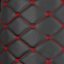 Кожа пвх ромб со стяжком на поролоне 5 мм, самоклейка, цвет черный нитка красная, высота 1,43 м*10м