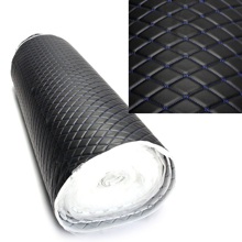 Кожа пвх ромб со стяжком на поролоне 5 мм, самоклейка, цвет черный нитка синяя, высота 1,43 м, длина 10м