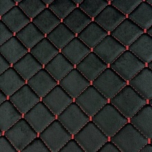 Велюр прошитый ромб с закрепом на поролоне 7 мм на силиконовой основе, цвет черный нитка красная, 1,45*20 м