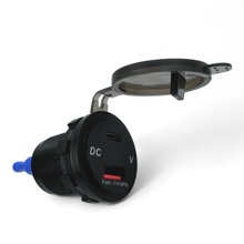 Врезной разъем USB на 2-порта QC 3.0, 12V/24V, 33 W, с крышкой, цвет черный