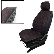 Комплект накидок на весь салон лен звезда ромб plus, закрытые бока-гармошка лен, спинка ЭкоКожа, цвет черный, строчка красная, кант черный