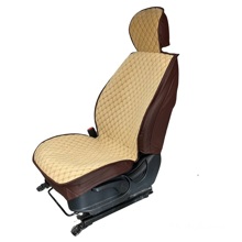 Накидки на передние сиденья FRONTтройка ромб, ткань ЭкоКожа, закрытые бока гармошка велюр, кожаный кант, кожаная спинка, цвет бежевый/коричневый/коричневый